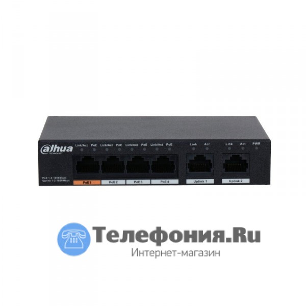 DAHUA DH-PFS3006-4GT-60 4-портовый неуправляемый коммутатор с РоЕ